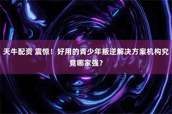 天牛配资 震惊！好用的青少年叛逆解决方案机构究竟哪家强？